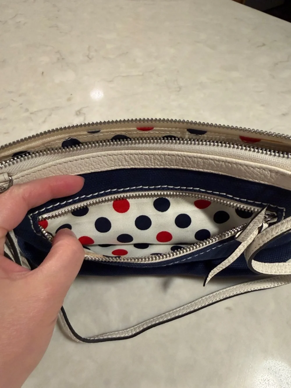 Navy Anchor Canvas Crossbody Bag with White Trim - Picture 4 of 4